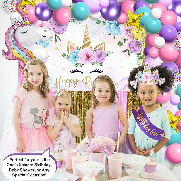 Unicorn Birthday Party Decorations, Unicorn Theme String Light Party  Supplies Set for Girls Birthday Party with Balloons Garland Kit, Backdrop,  Foil