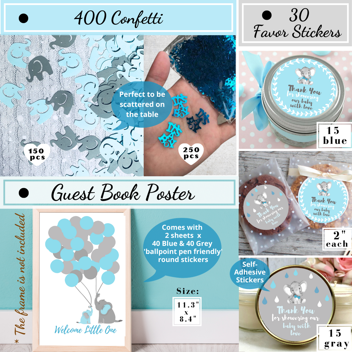 Baby Blue Elephant Baby Shower Stickers