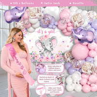 169 pc Premium Pink Elephant Baby Shower Decorations Girl