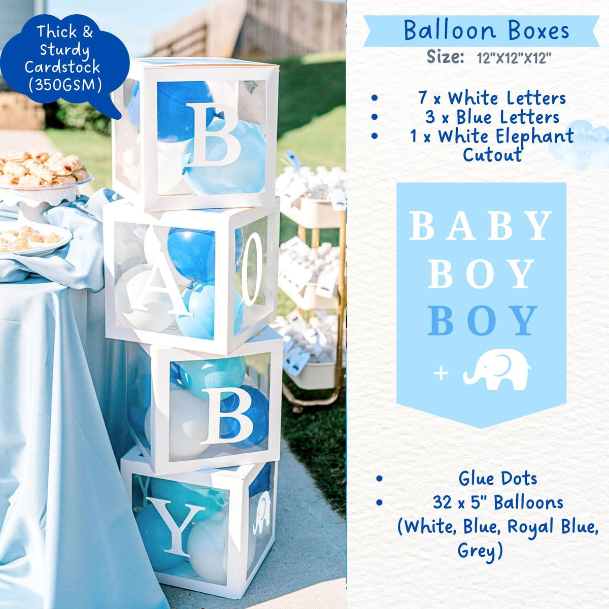 187 pc Premium Elephant Baby Shower Decorations for Boy