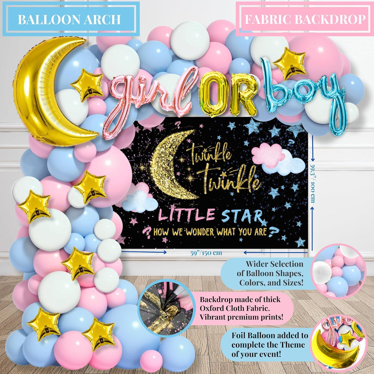 191 PC Premium Twinkle Twinkle Little Star Gender Reveal Decorations