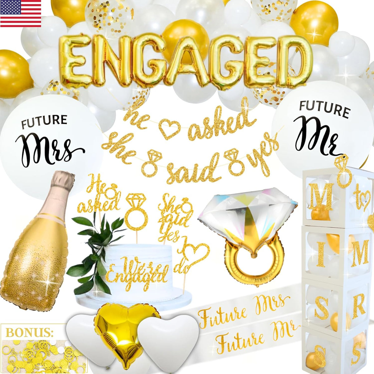 248 Pc Engagement Party Decorations , Gold and White Bridal Decorations.