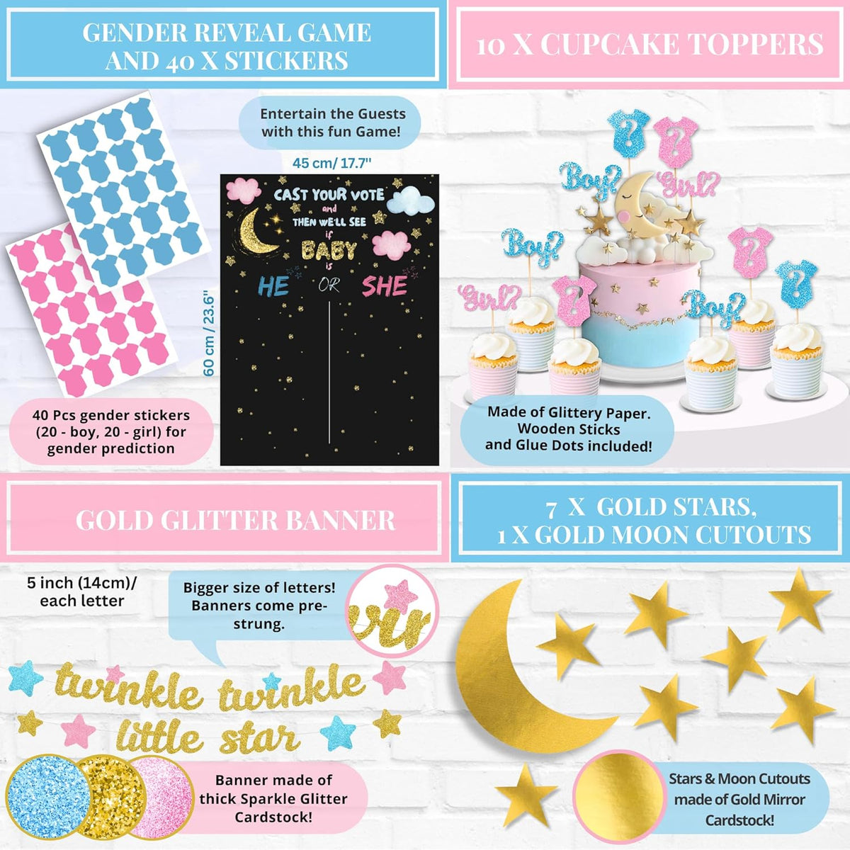 191 PC Premium Twinkle Twinkle Little Star Gender Reveal Decorations