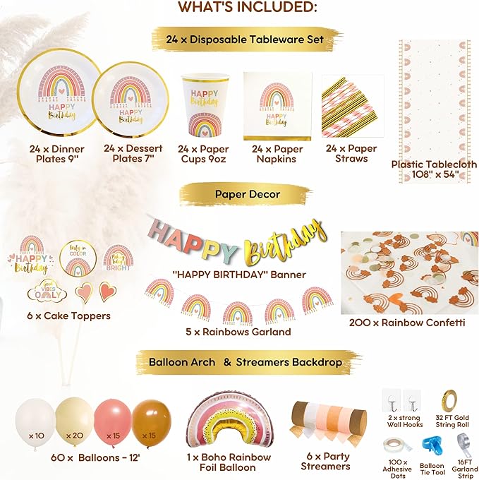 Boho Rainbow Birthday Decorations