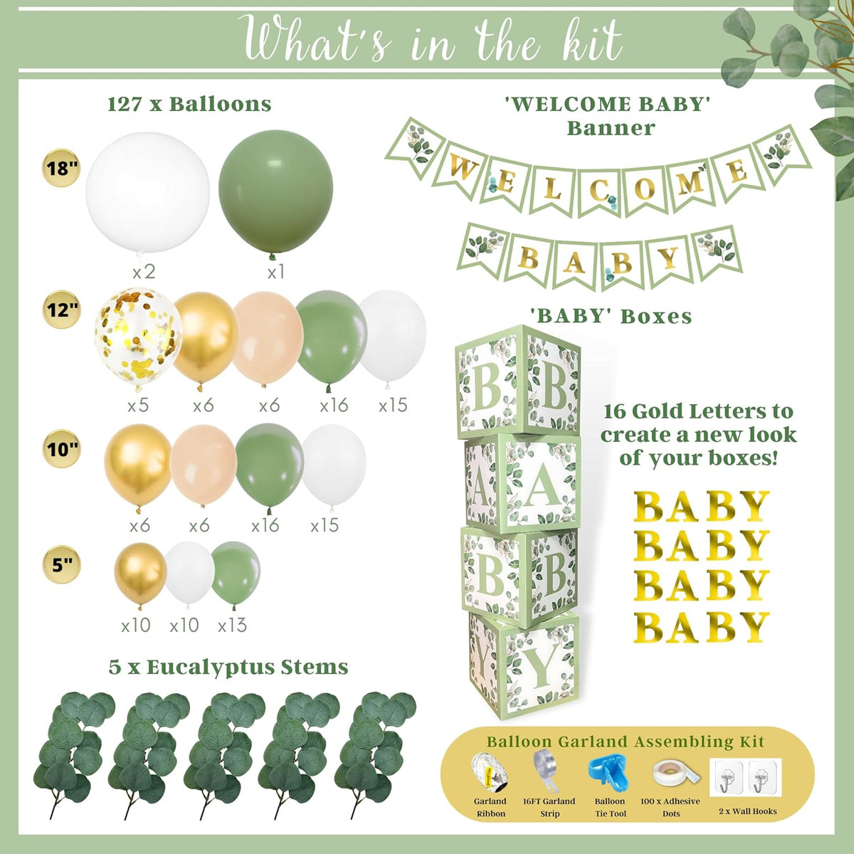 Sage Green Baby Shower Decorations, Gender Neutral