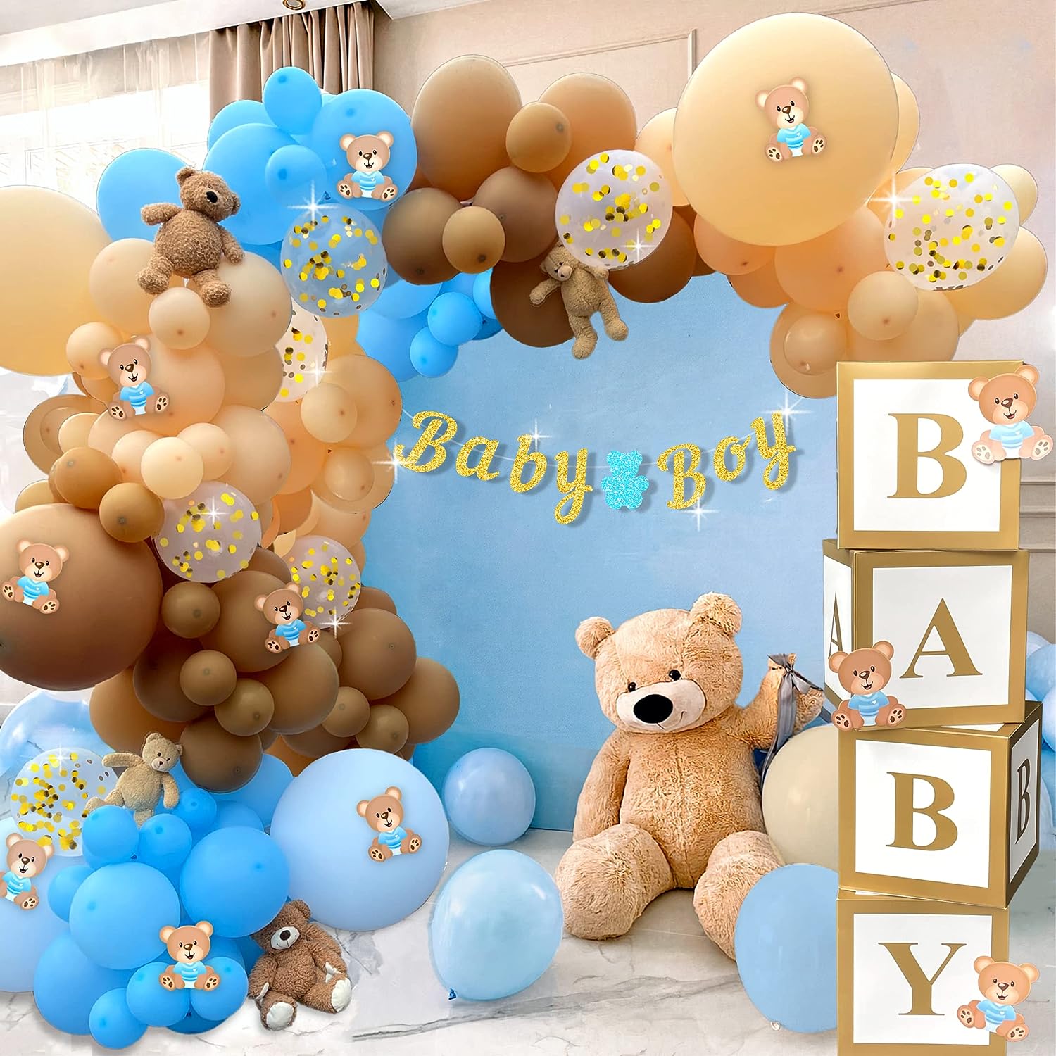 Baby Shower Balloon Garland BABY Boxes Teddy Bear Theme