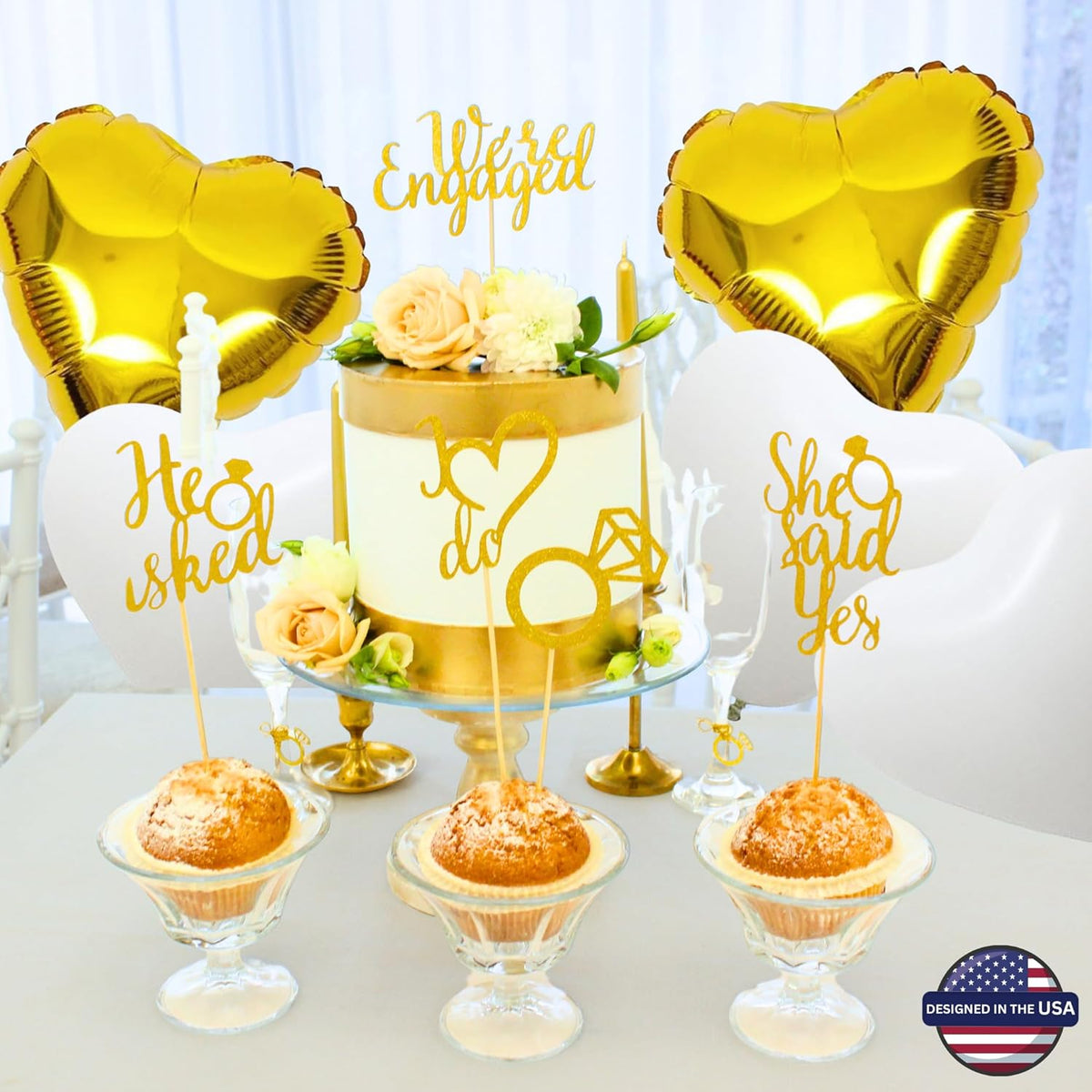 248 Pc Engagement Party Decorations , Gold and White Bridal Decorations.