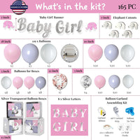 165 pc Baby Shower Decorations for Girl | Pink Elephant Theme.