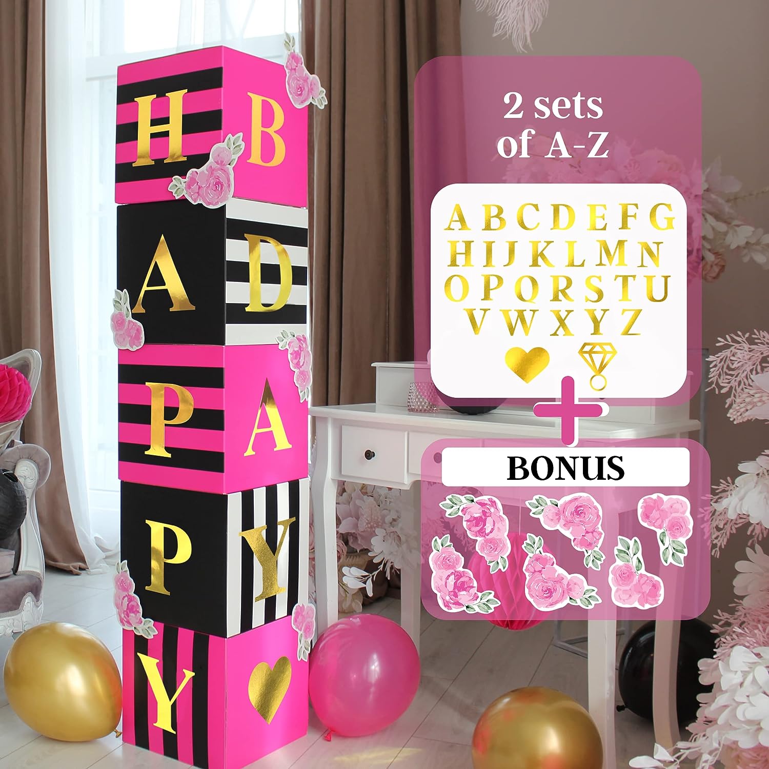 Pink black and gold baby hot sale shower decorations