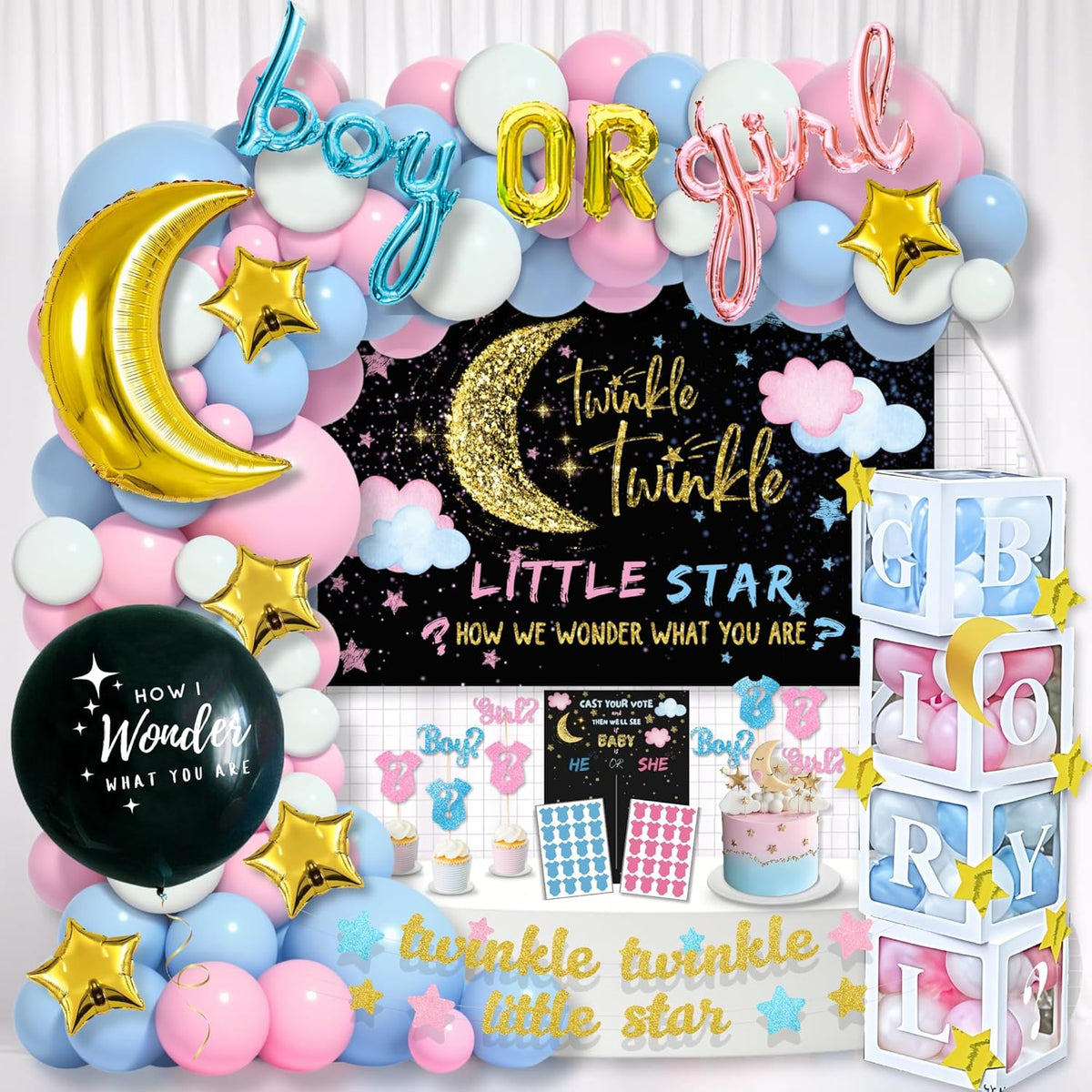 191 PC Premium Twinkle Twinkle Little Star Gender Reveal Decorations