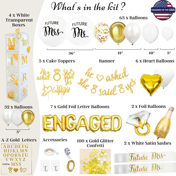 248 Pc Engagement Party Decorations , Gold and White Bridal Decorations.