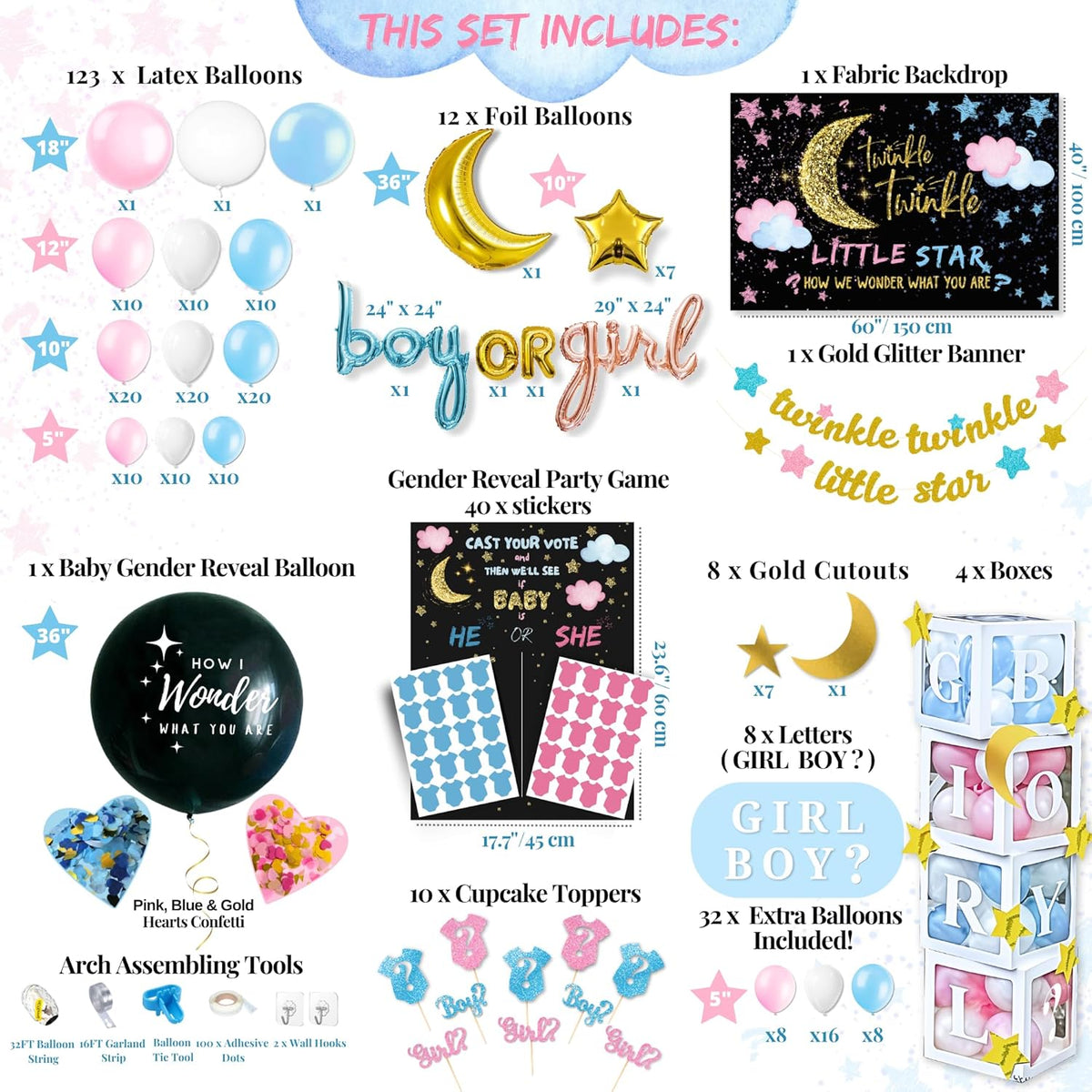 191 PC Premium Twinkle Twinkle Little Star Gender Reveal Decorations