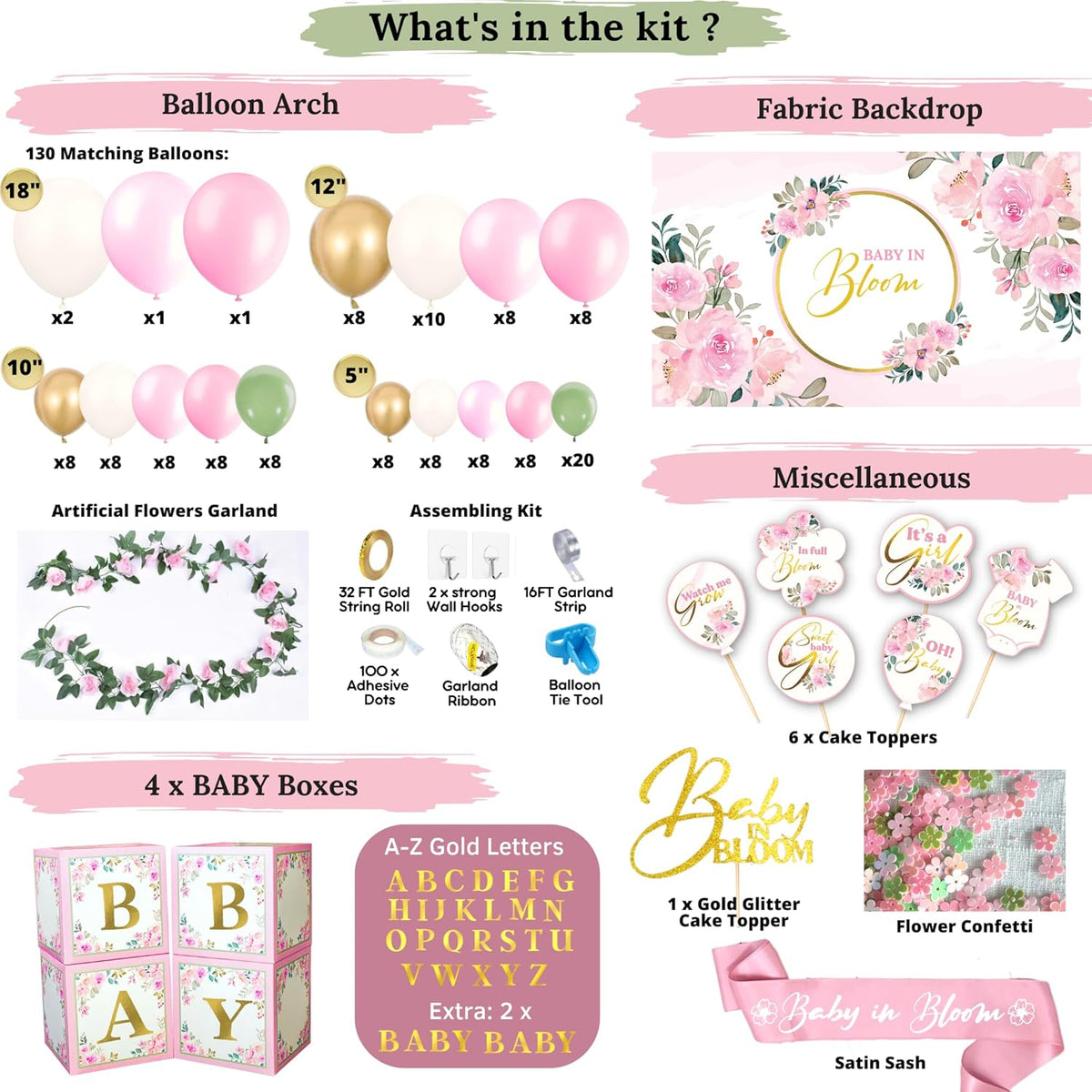 338 PC Baby in Bloom Baby Shower Decorations for Girl.