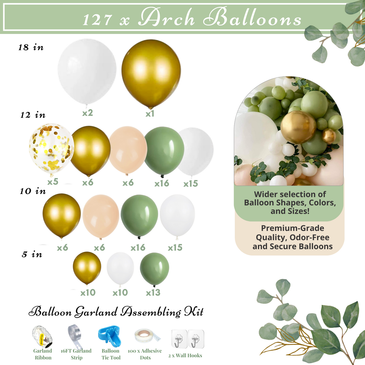 Sage Green Bridal Shower Decorations 2 in 1 Set - Balloon Garland